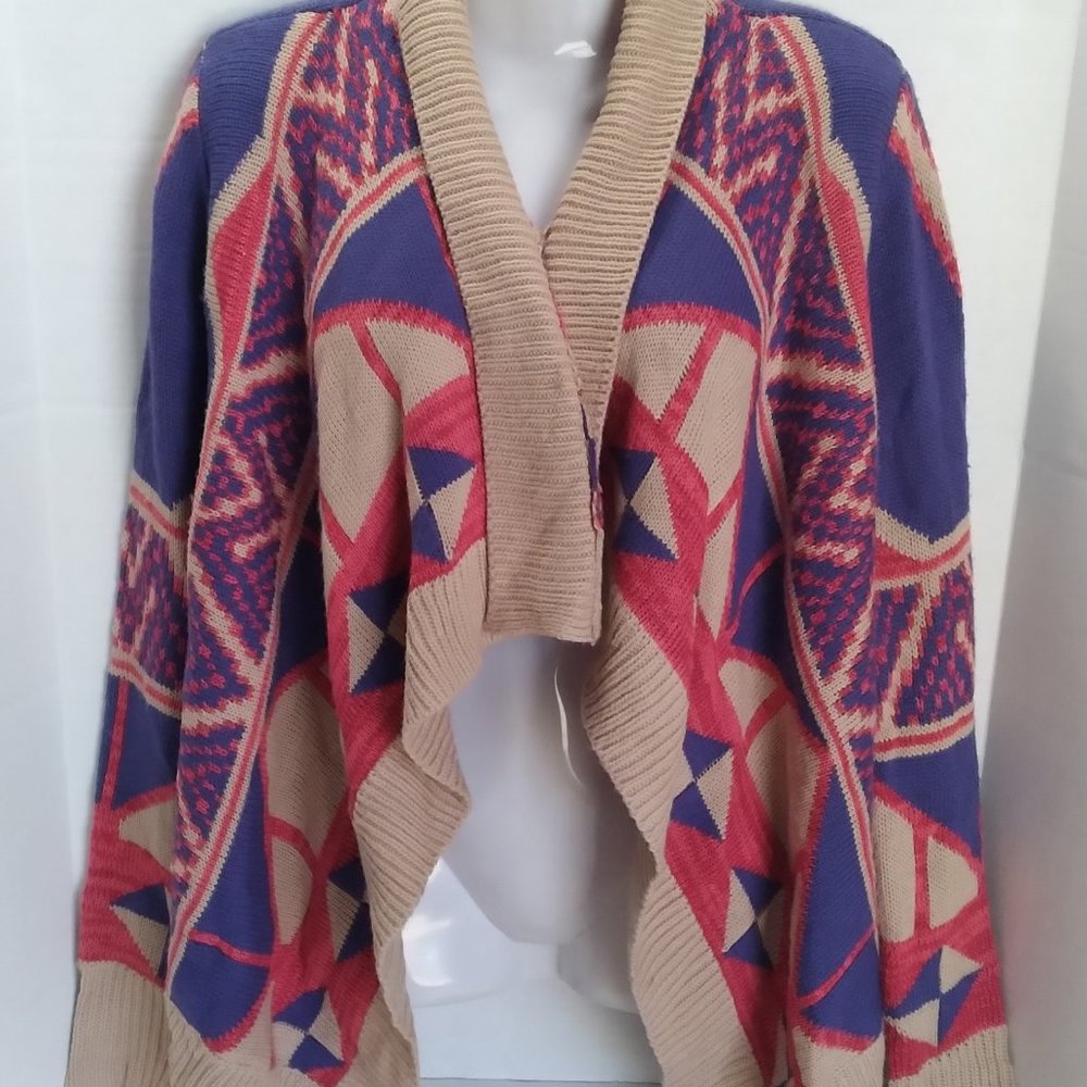 Self Esteem Womens Southwester Tribal Sweater Open Cardigan Aztec Multicolor M